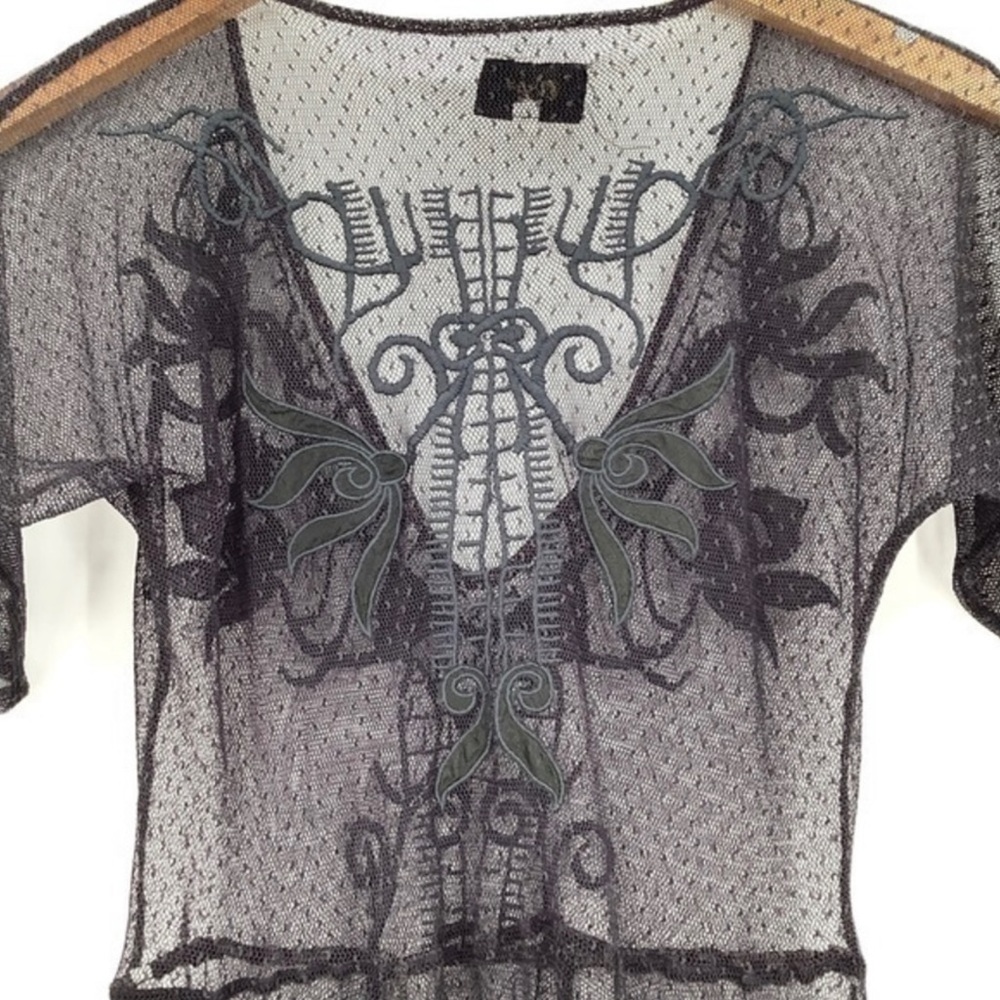 Biya Johnny Was Lace Embroidered Dress Sheer XS Black & Gray